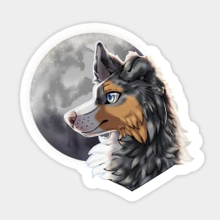 Tricolor Blue Merle Border Collie with Night Sky Full Moon Sticker